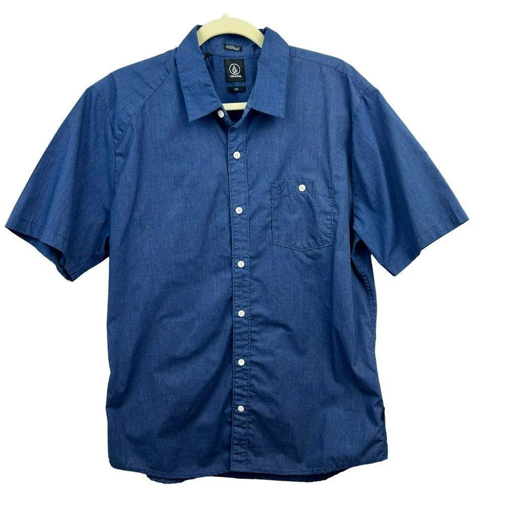 Volcom Shirt, Classic Fit, Button Down, Short Sleeves, Navy Blue, Size Large